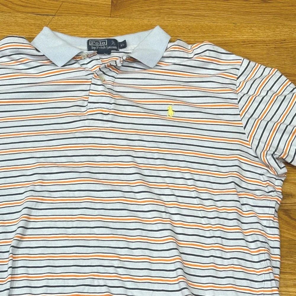 Polo Ralph Lauren Mens XL Blue Orange Striped Short Sleeve Cotton Polo Shirt